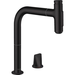 Смеситель для кухонной мойки hansgrohe Metris Select M71 200, на 2 отверстия, с вытяжным душем 2jet, sBox 73818670, матовый черный